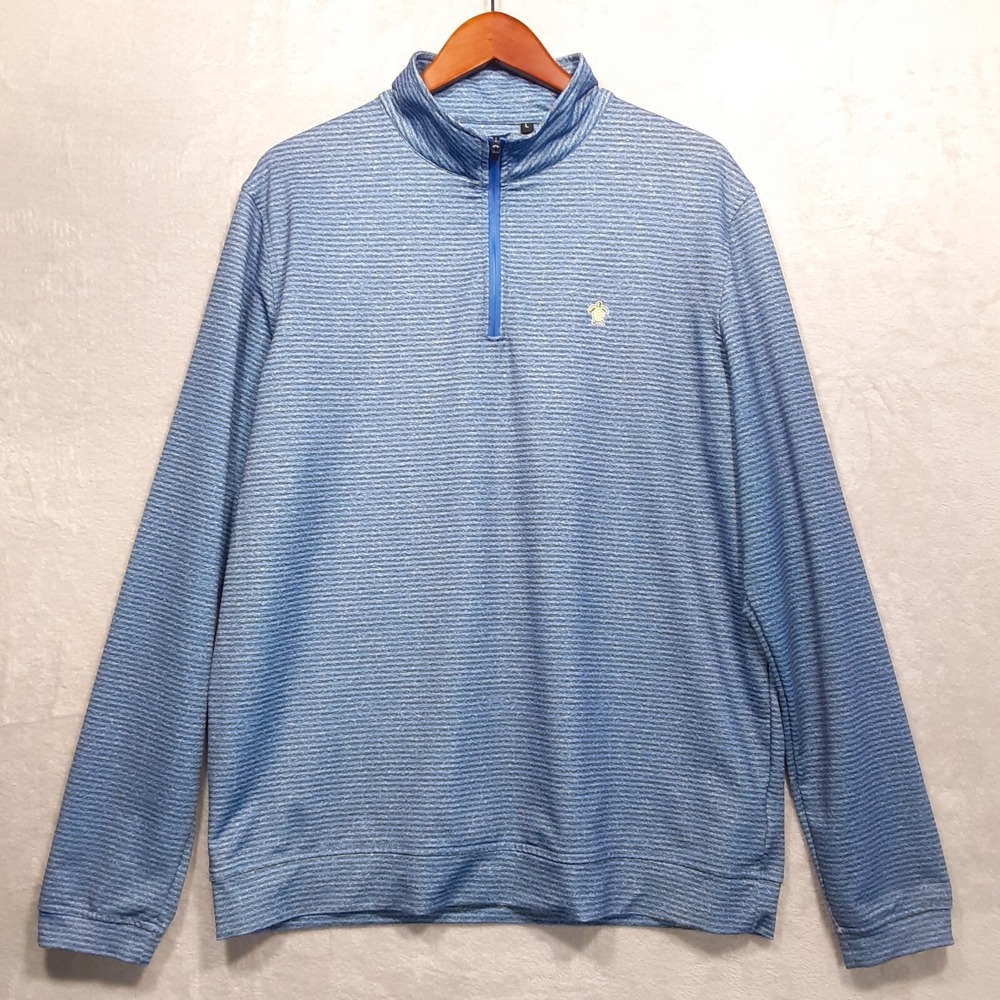Simply Southern Mens 1/4 Zip Pullover Athletic Sweater Sz.L/Ocean Blue/Striped